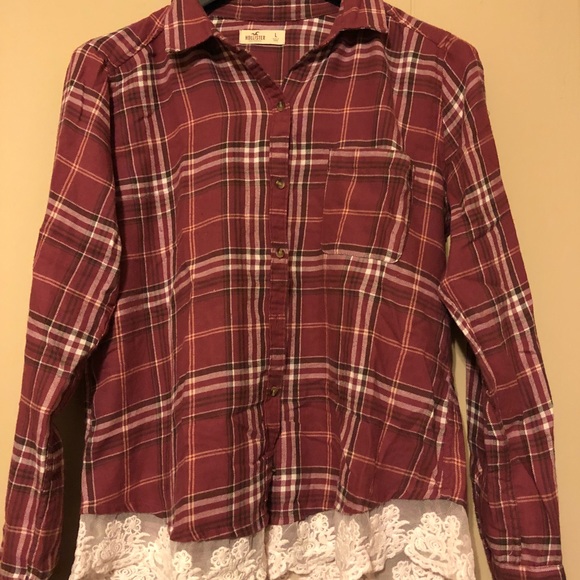Hollister Tops - Hollister Plaid Lace Trim Button Up